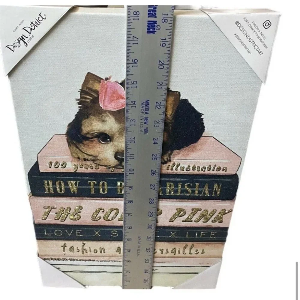 YORKIE Canvas 18”x12” Bow Fashion Pink Wall Art Books Design Decor‎ Dog Frame
